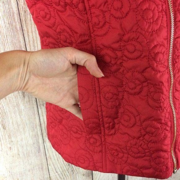 NINE WEST Red Scroll Quilted High Neck Vest Sz S - Picture 6 of 11
